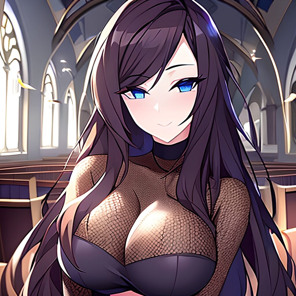 fishnet long hair church brunette messy hair woman 