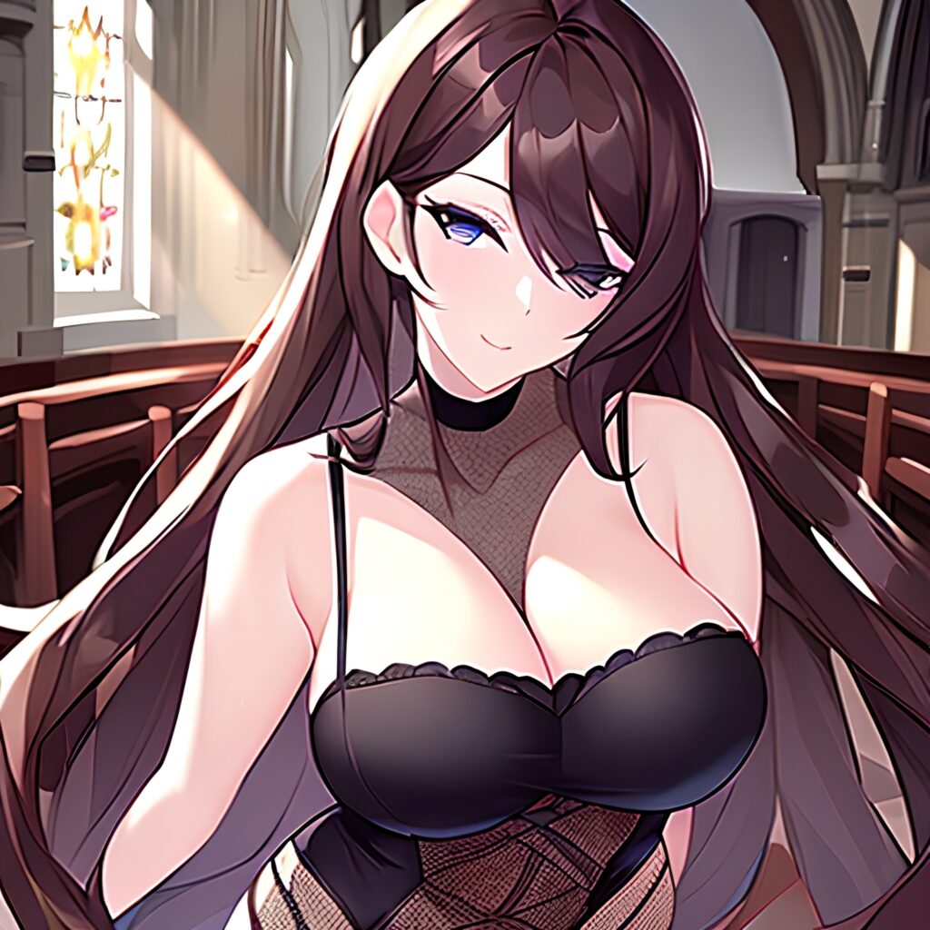 fishnet long hair church brunette messy hair woman 