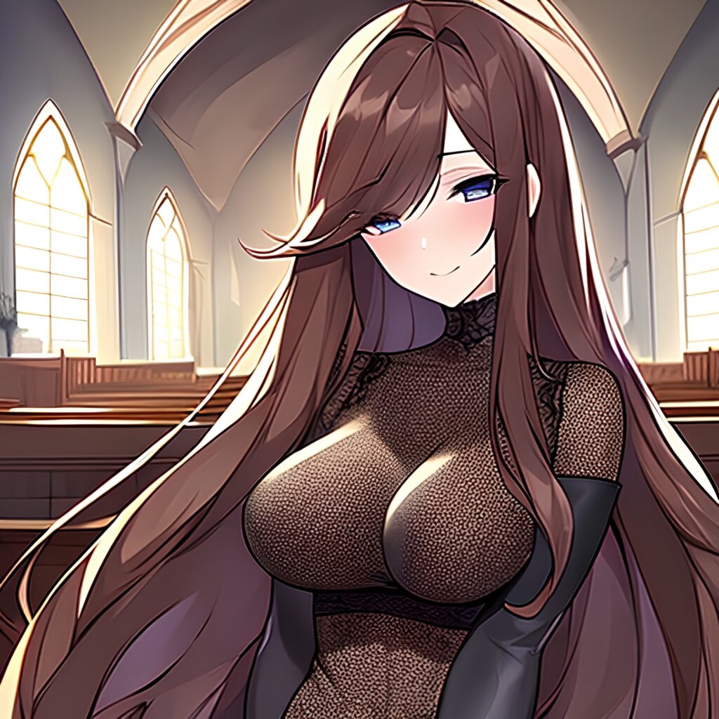 fishnet long hair church brunette woman messy hair 