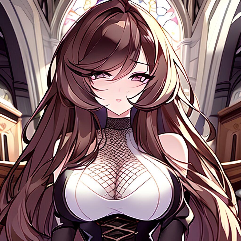 fishnet long hair church brunette woman messy hair 