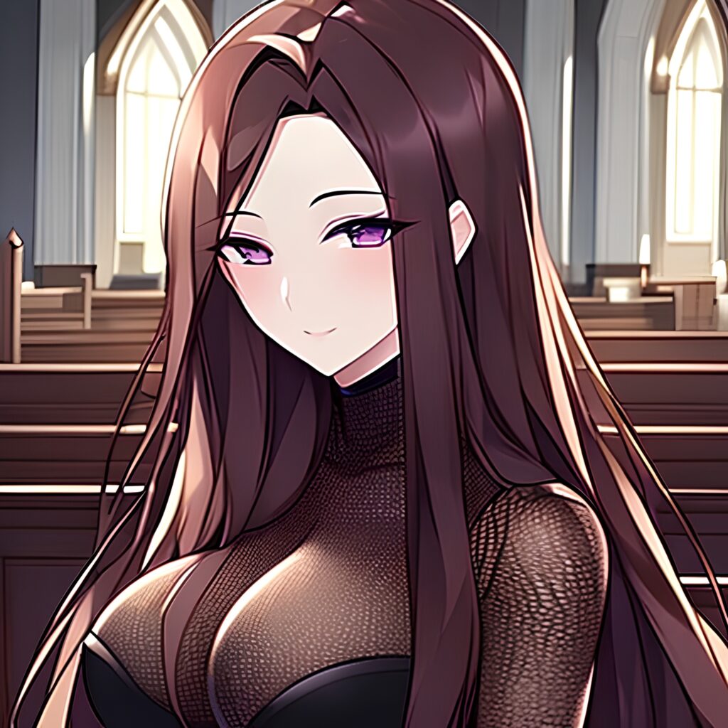 fishnet long hair church brunette woman messy hair