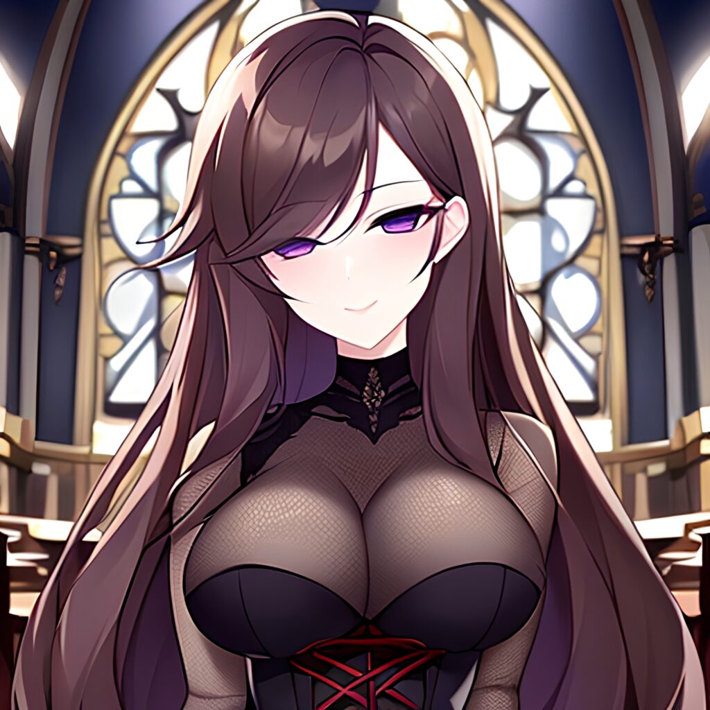 fishnet long hair church messy hair brunette woman 