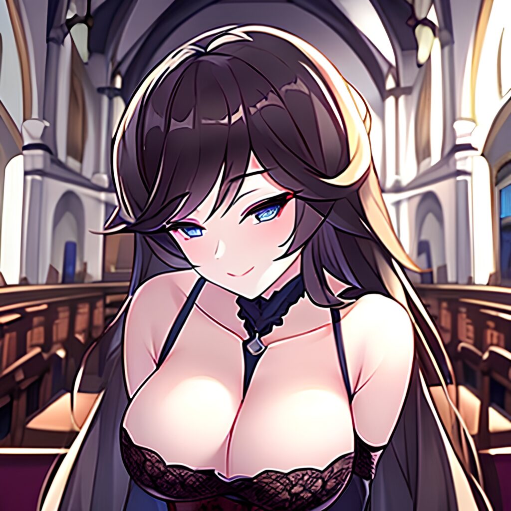 fishnet long hair church messy hair brunette woman 