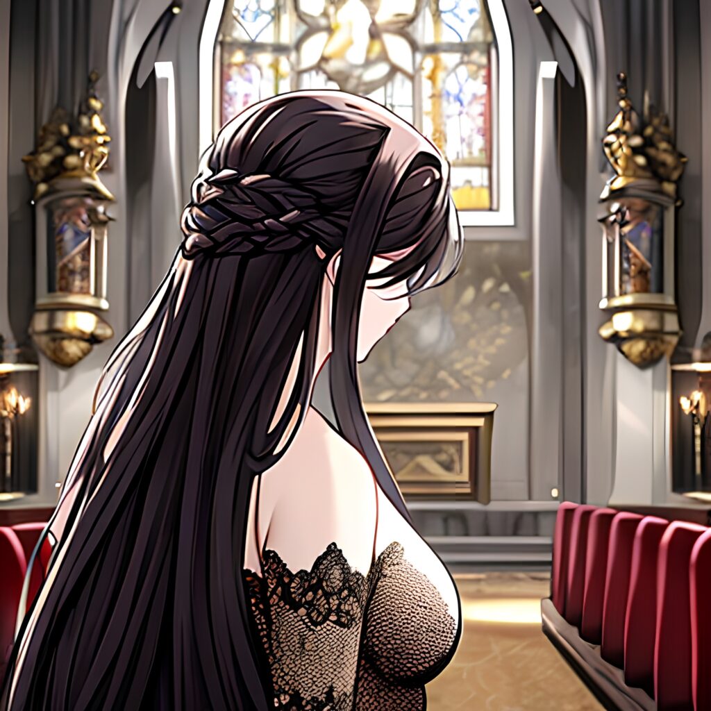 fishnet long hair church messy hair woman brunette 