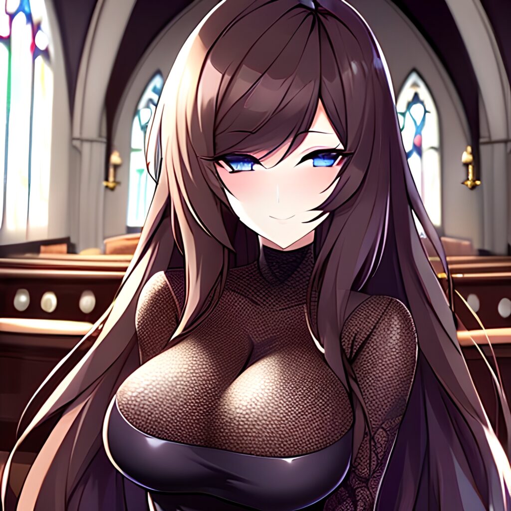 fishnet long hair church messy hair woman brunette 