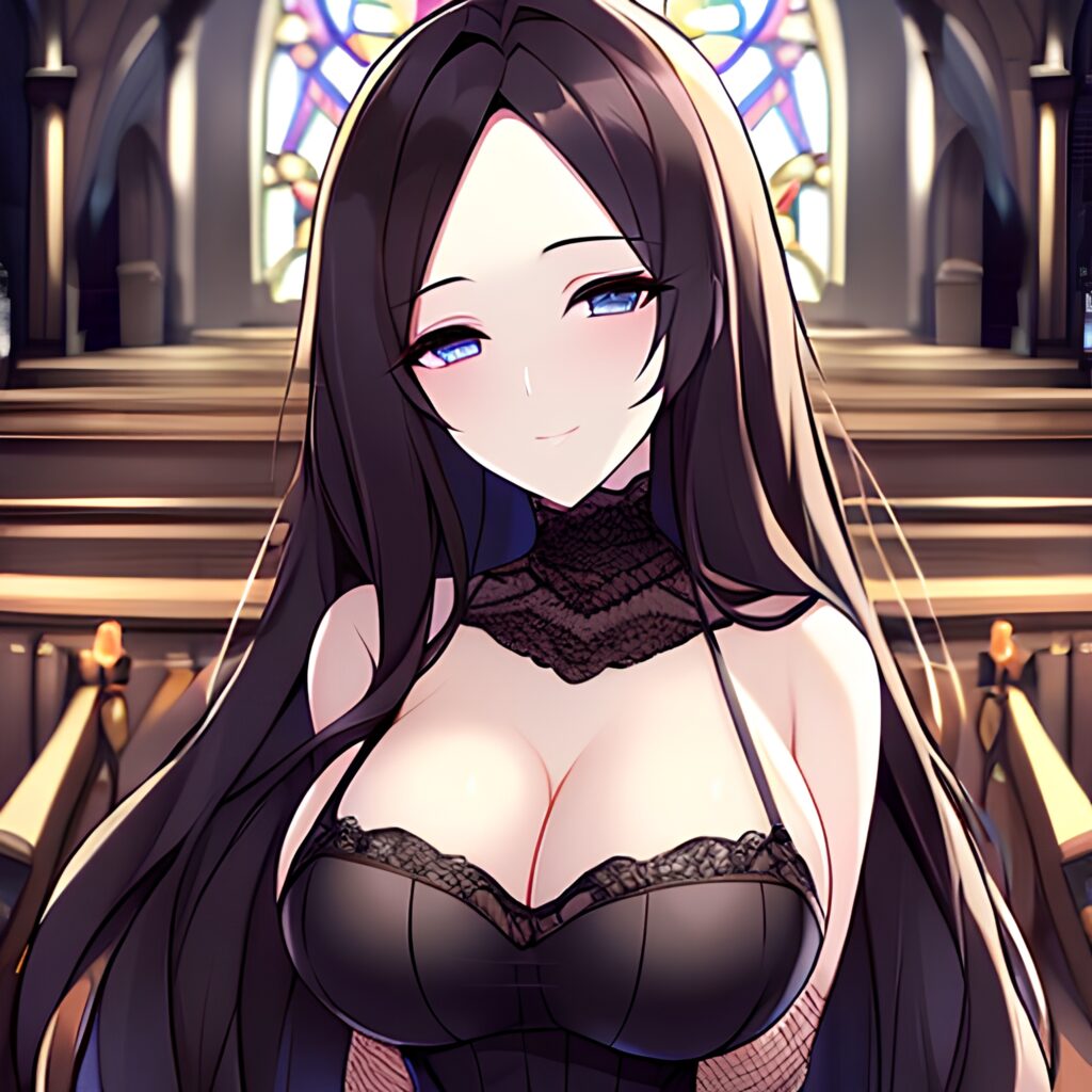 fishnet long hair church woman messy hair brunette 