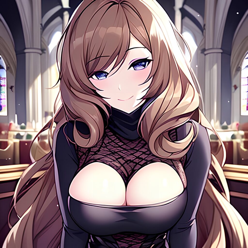 fishnet long hair church woman messy hair brunette 