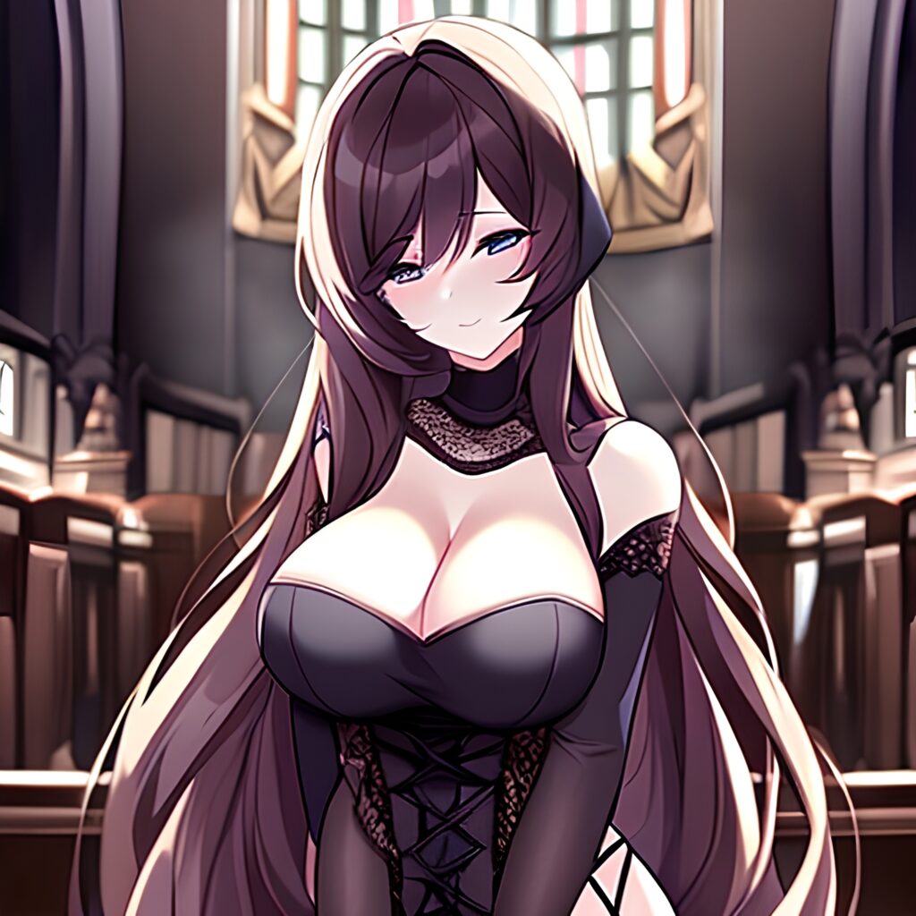 fishnet long hair messy hair brunette church woman 