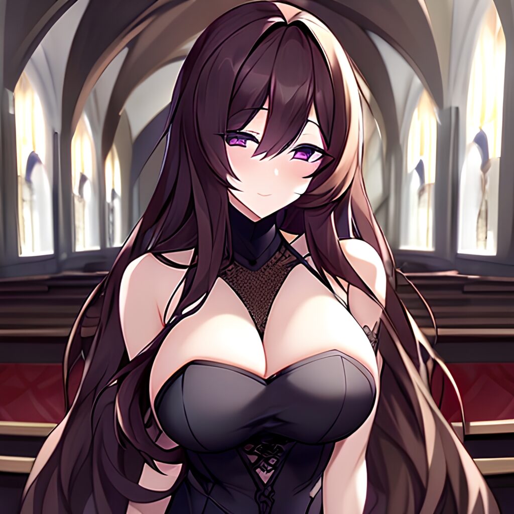 fishnet long hair messy hair brunette church woman 