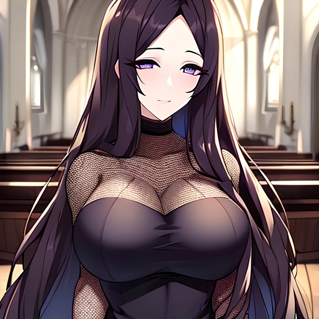 fishnet long hair messy hair brunette church woman 