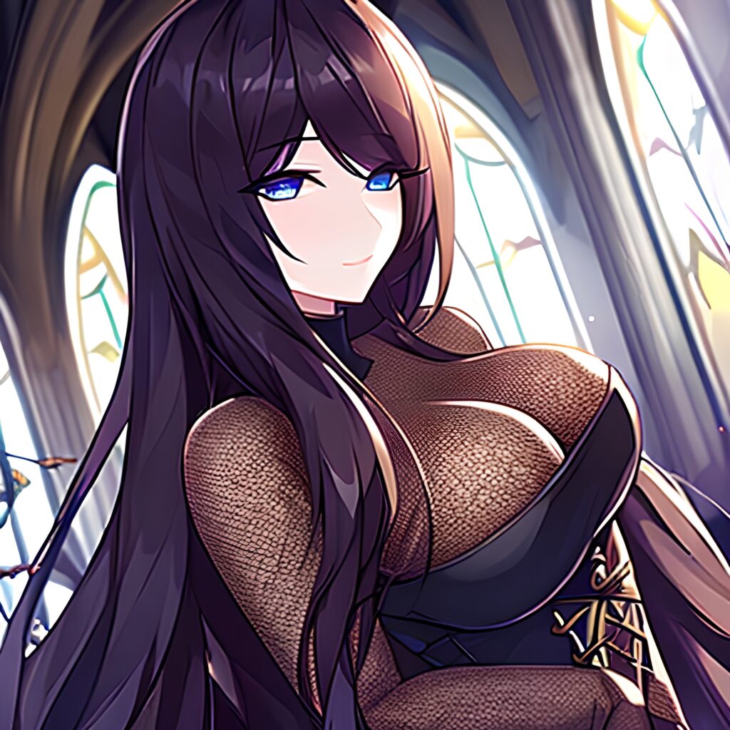 fishnet long hair messy hair brunette woman church 