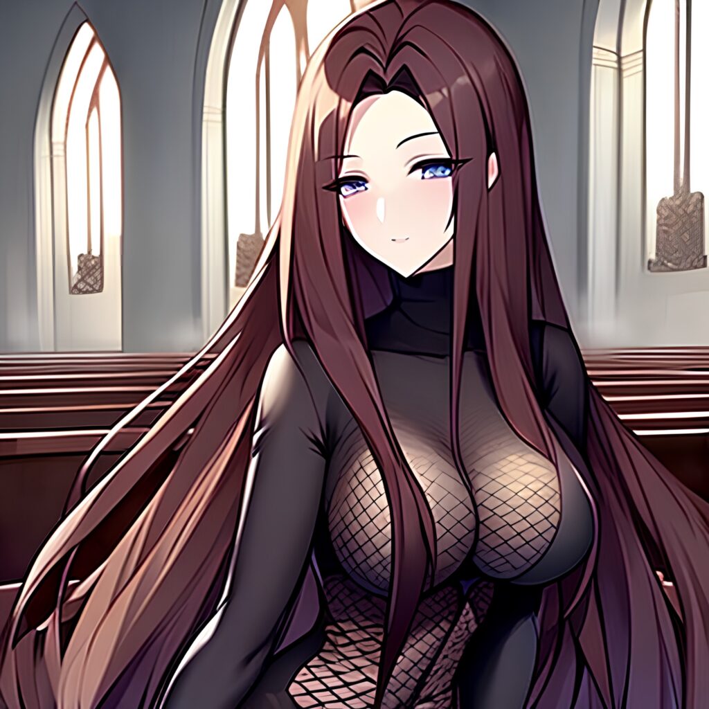 fishnet long hair messy hair brunette woman church