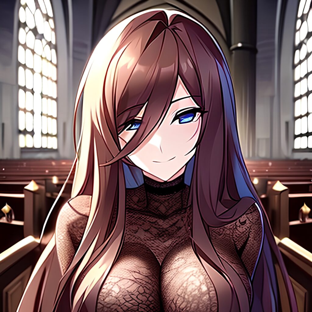 fishnet long hair messy hair church brunette woman 