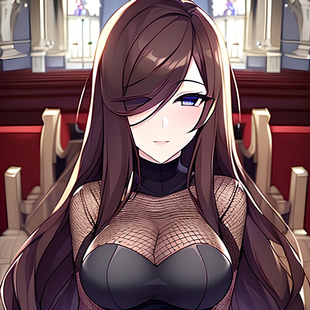 fishnet long hair messy hair church brunette woman 