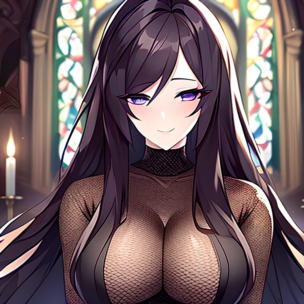 fishnet long hair messy hair church brunette woman 