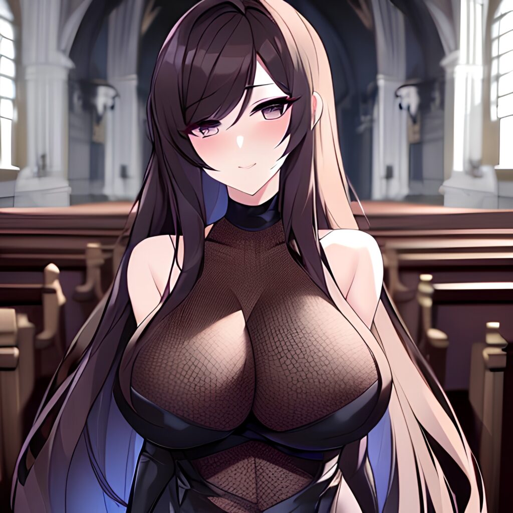 fishnet long hair messy hair church woman brunette 