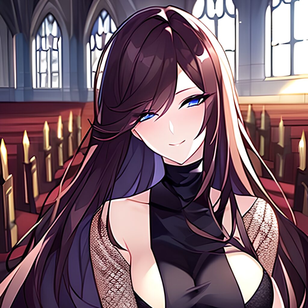 fishnet long hair messy hair church woman brunette 