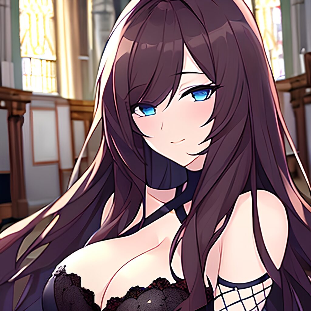 fishnet long hair messy hair church woman brunette 