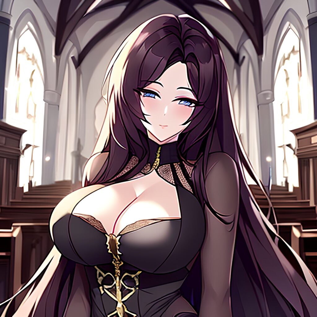 fishnet long hair messy hair church woman brunette 