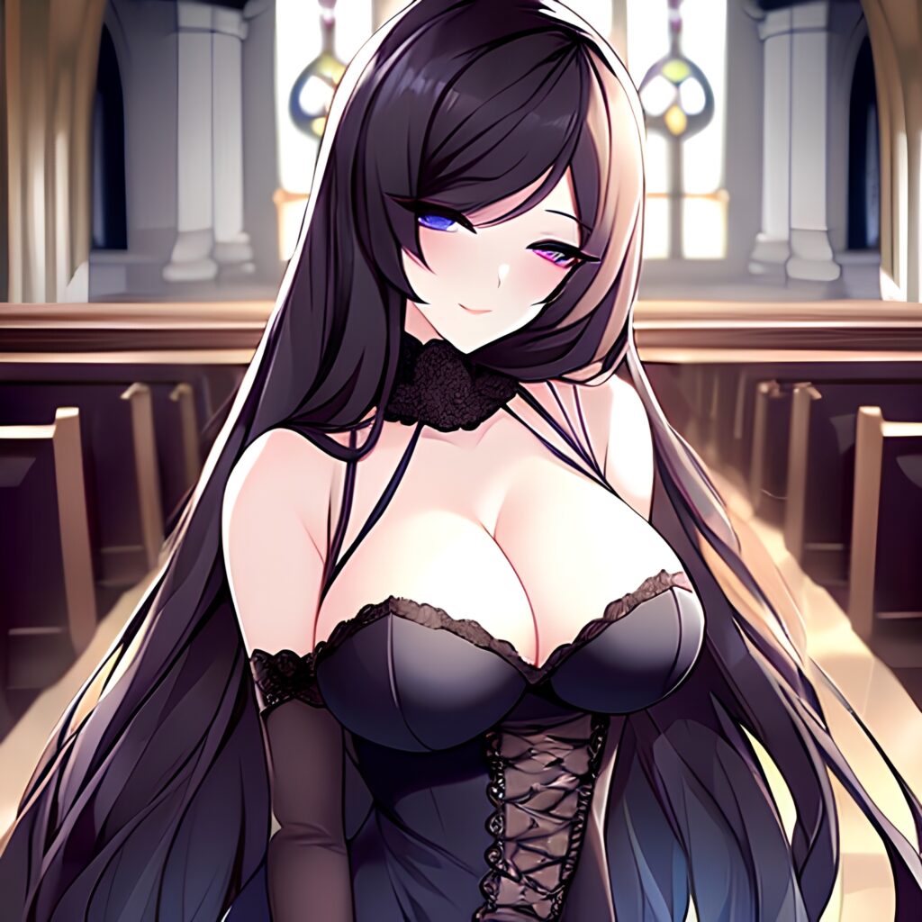 fishnet long hair messy hair woman brunette church 