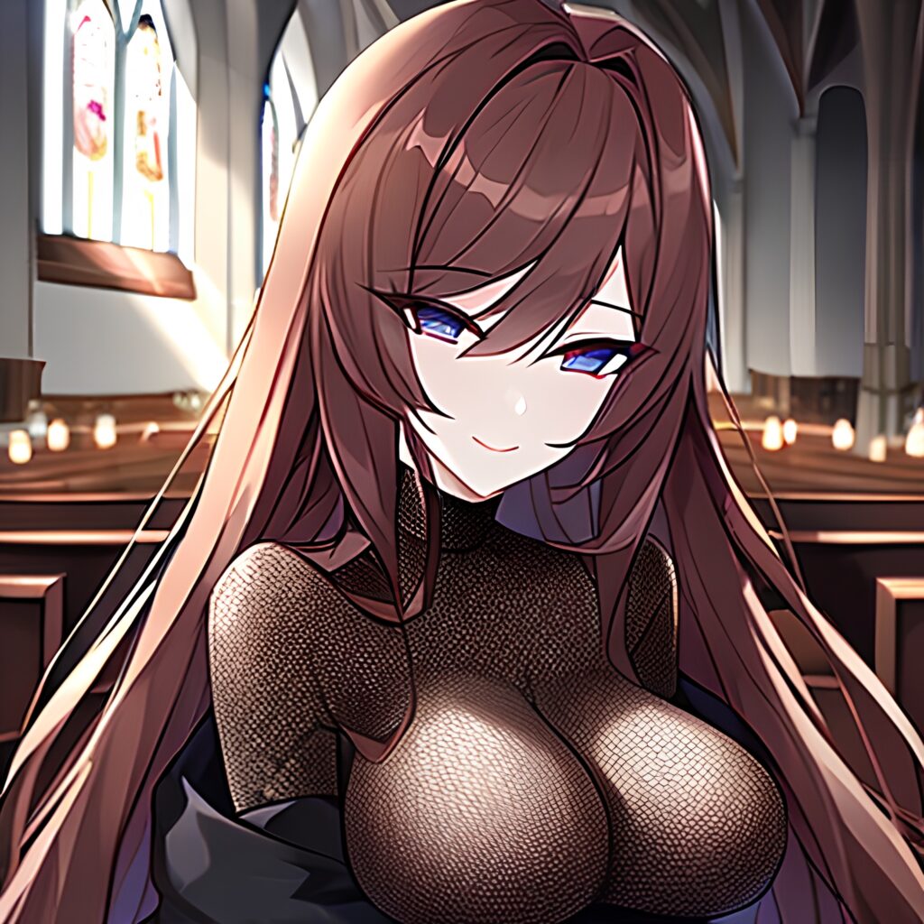 fishnet long hair messy hair woman church brunette 