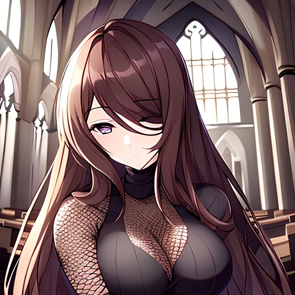 fishnet long hair messy hair woman church brunette 