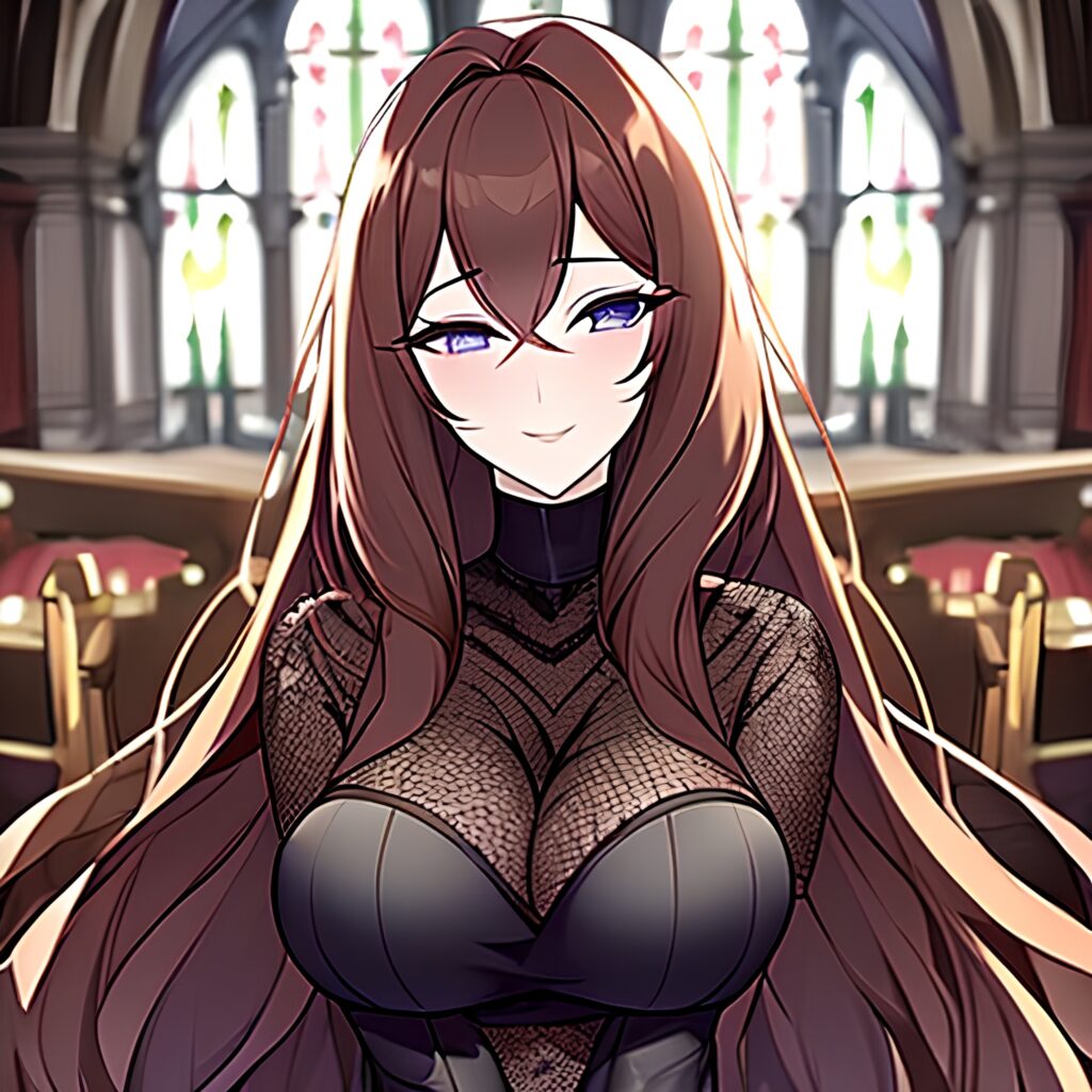 fishnet long hair woman brunette church messy hair 