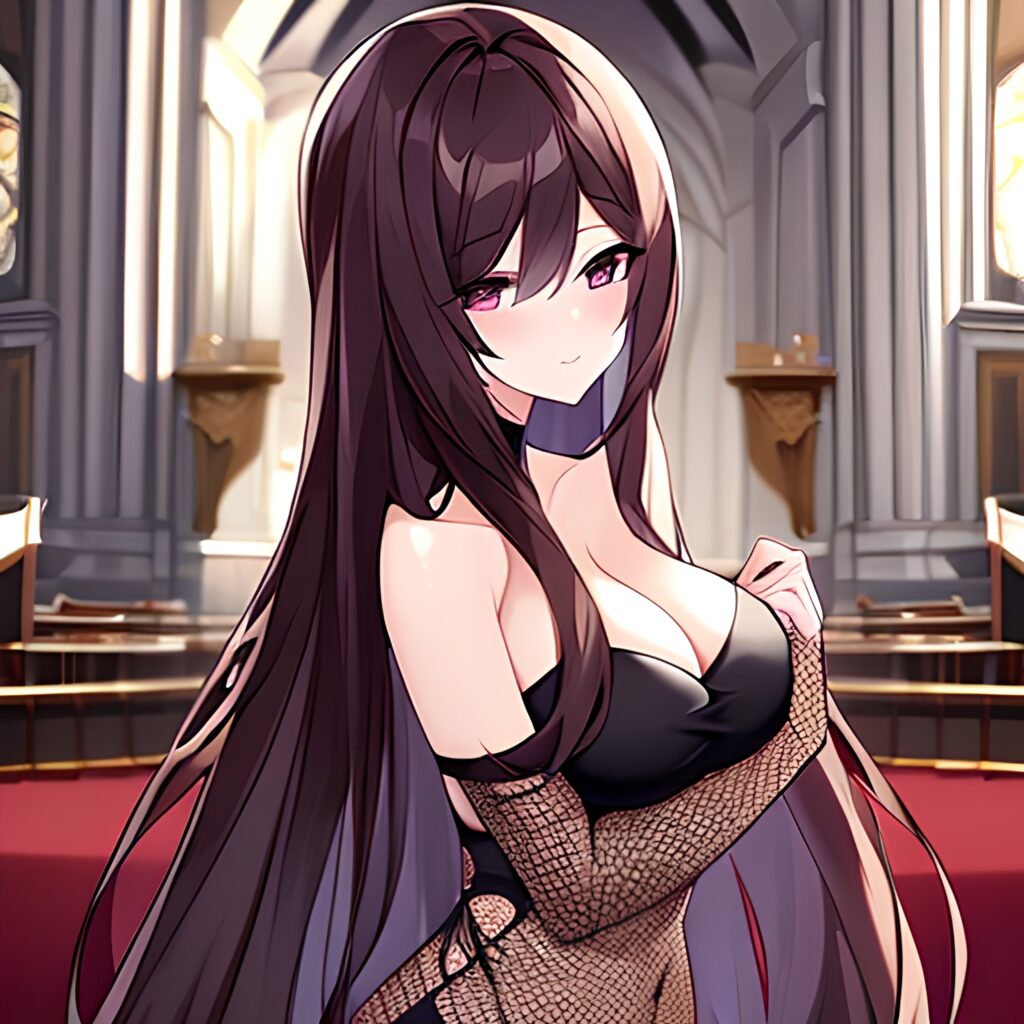 fishnet long hair woman church brunette messy hair 