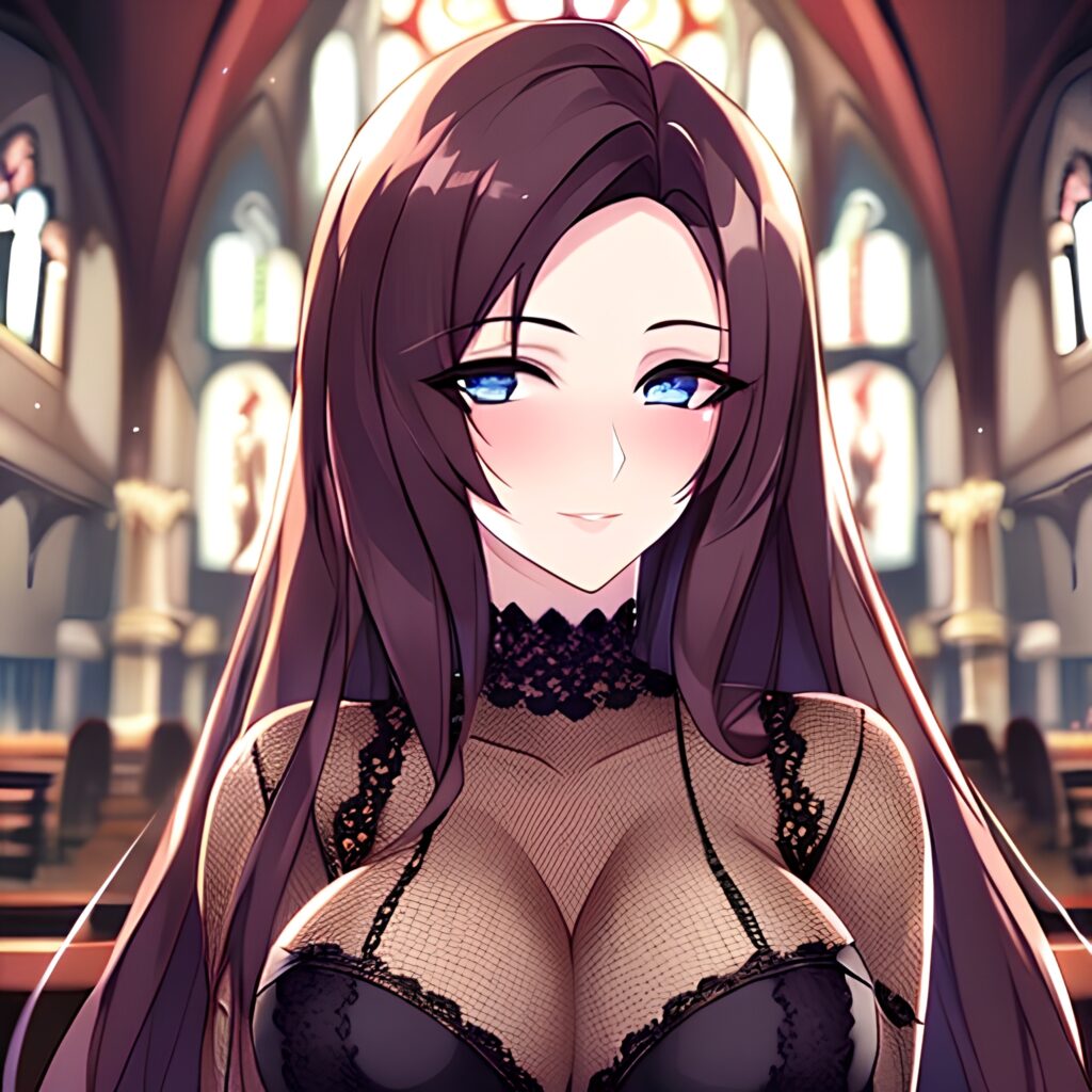 fishnet long hair woman church brunette messy hair 