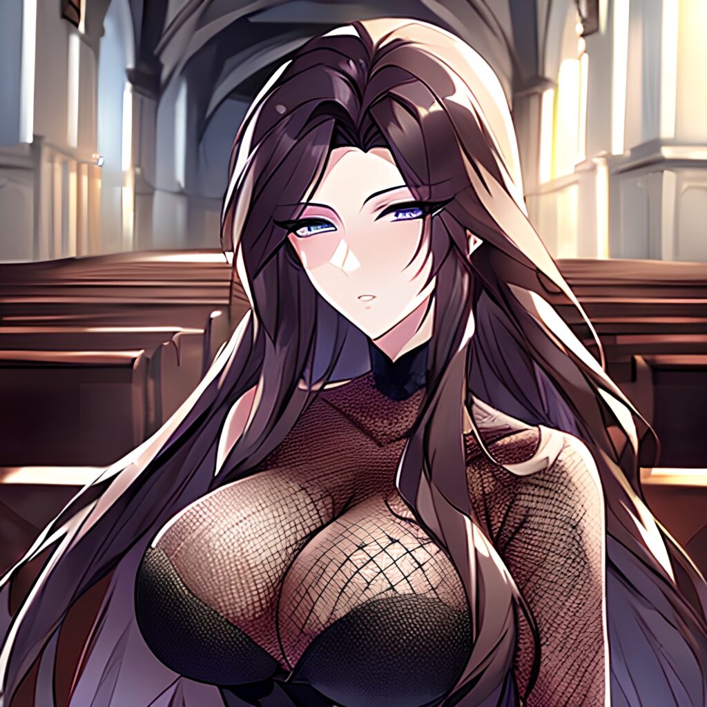 fishnet long hair woman church brunette messy hair
