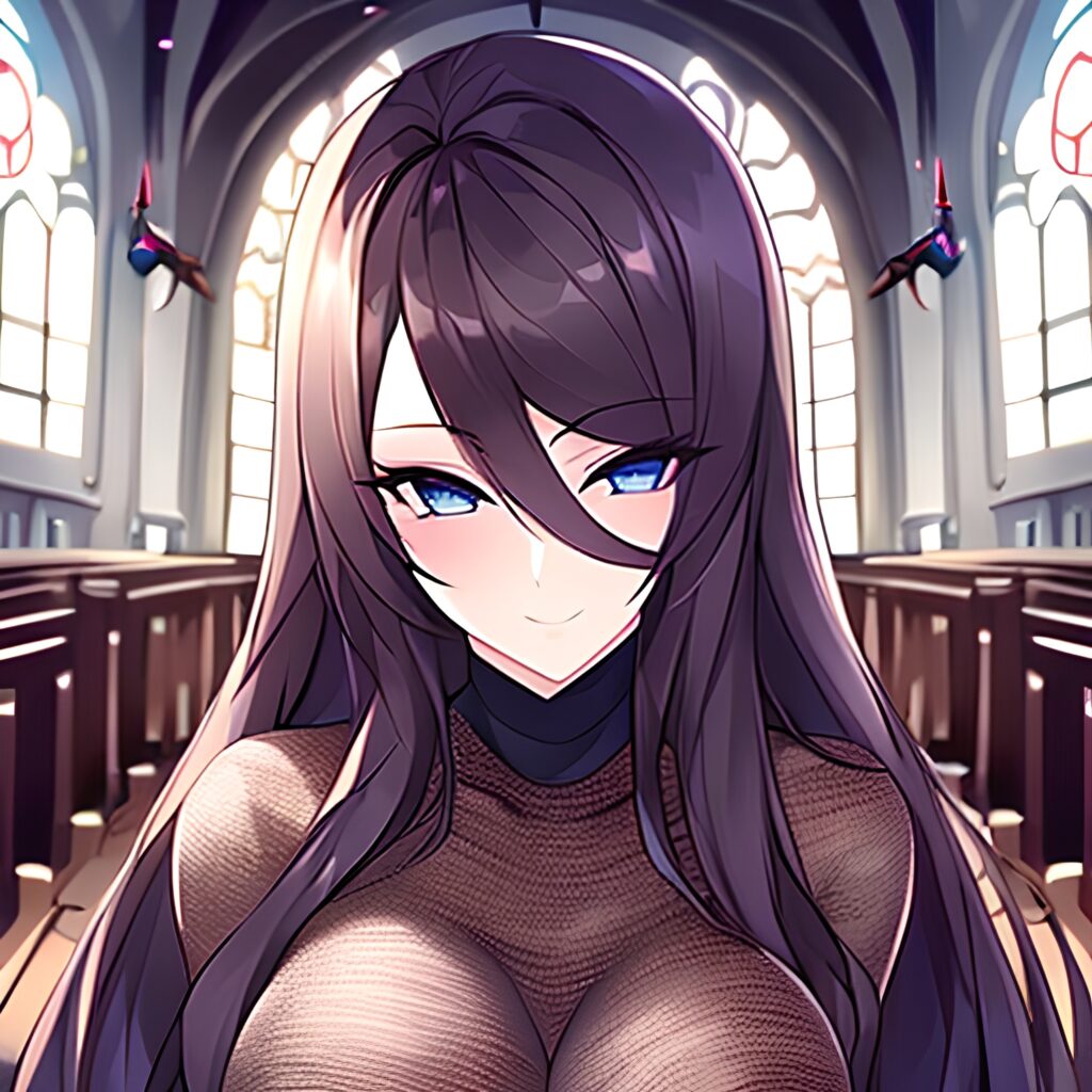 fishnet long hair woman church messy hair brunette 