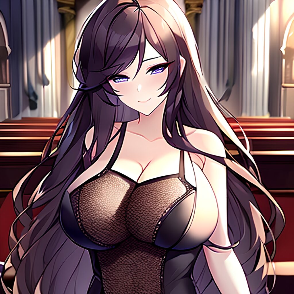 fishnet long hair woman church messy hair brunette 