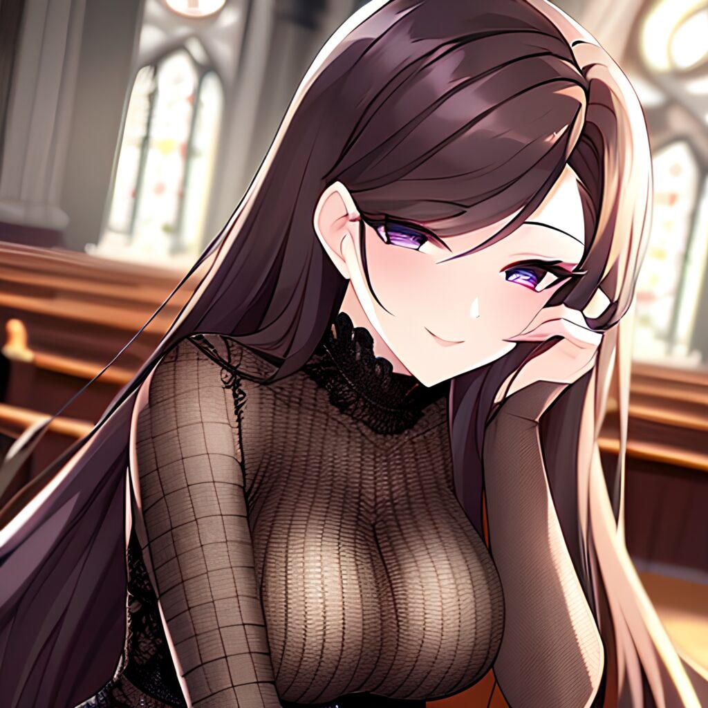 fishnet long hair woman church messy hair brunette