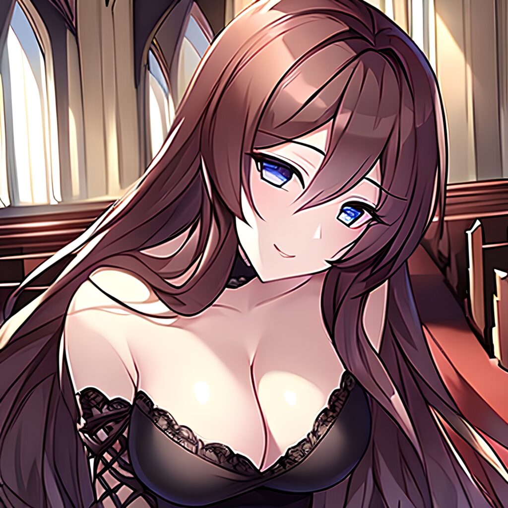 fishnet long hair woman church messy hair brunette