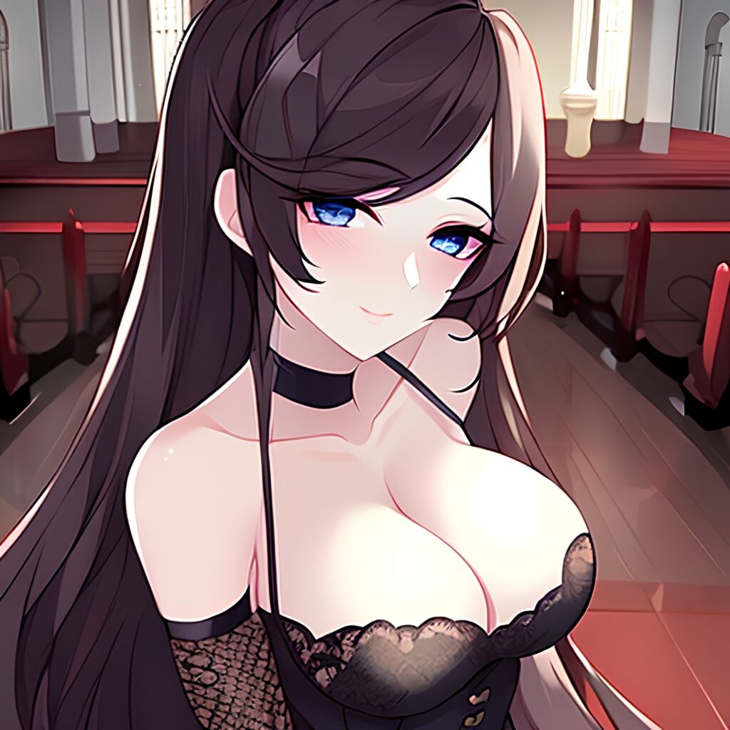 fishnet long hair woman church messy hair brunette 