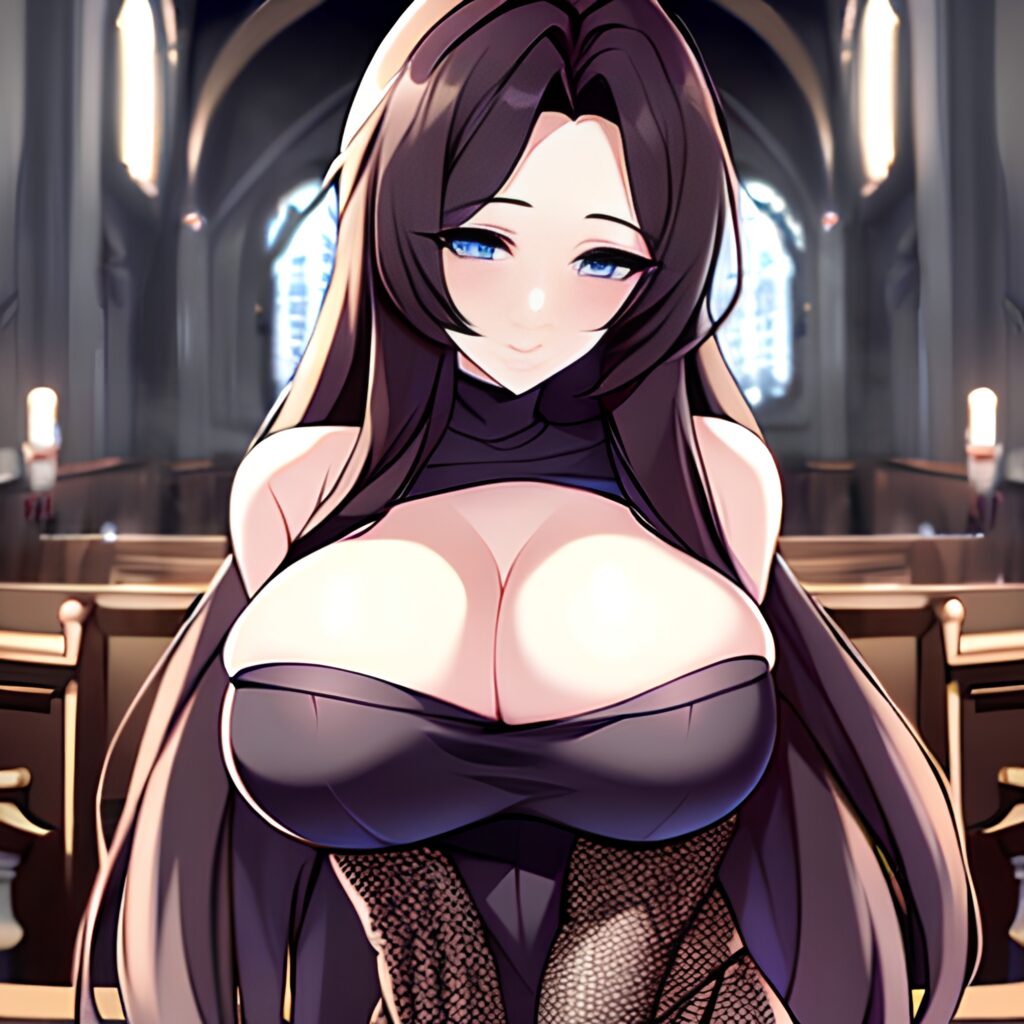 fishnet long hair woman church messy hair brunette 