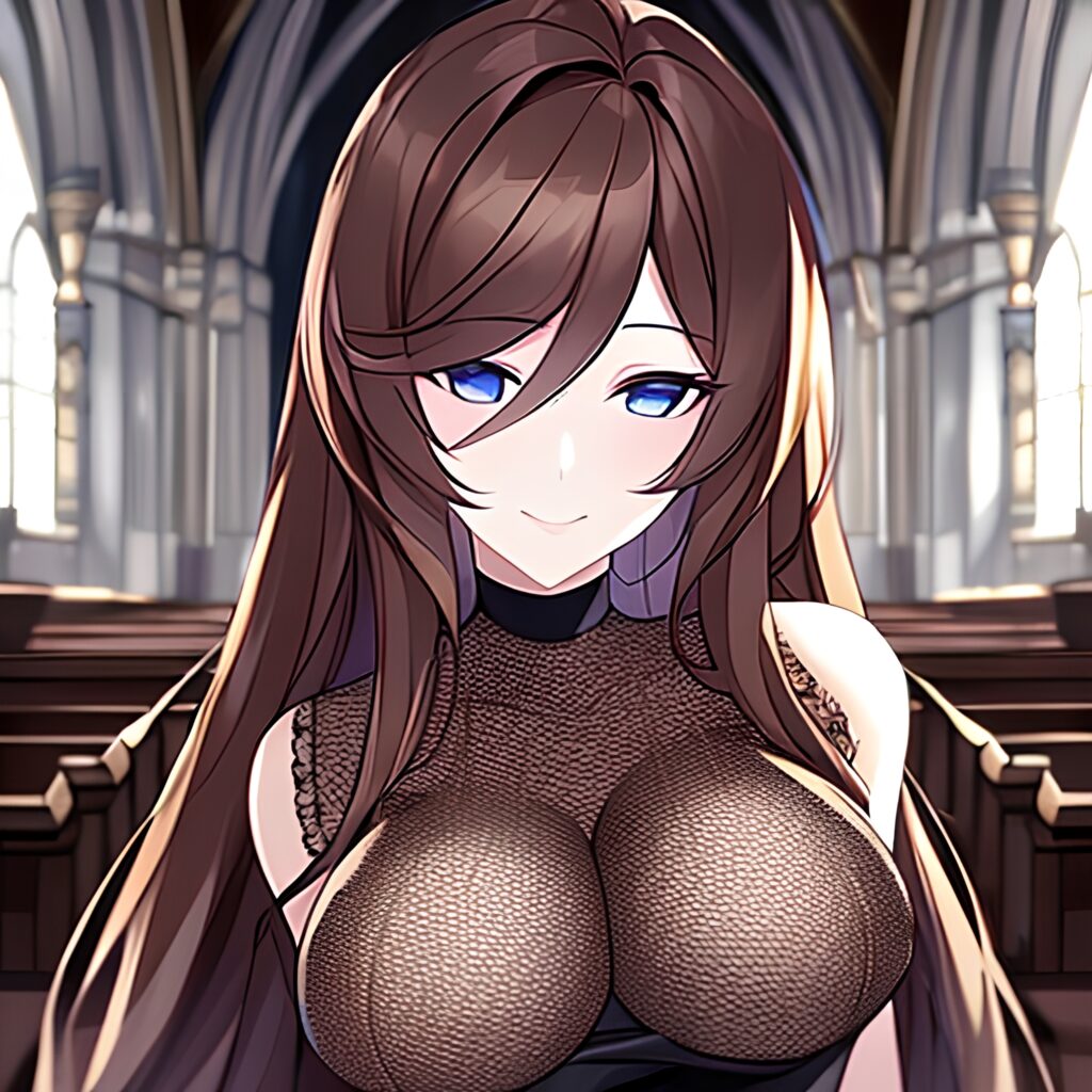 fishnet long hair woman church messy hair brunette 