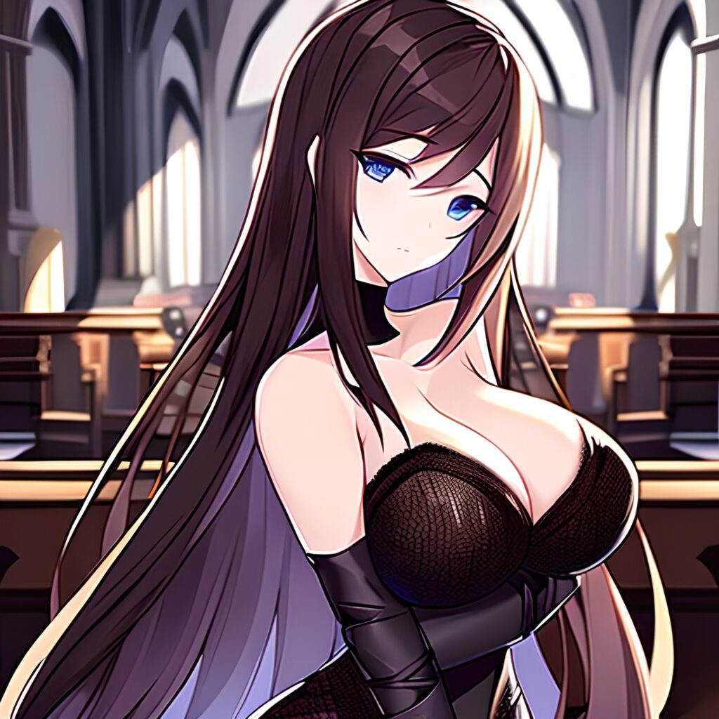 fishnet long hair woman church messy hair brunette 