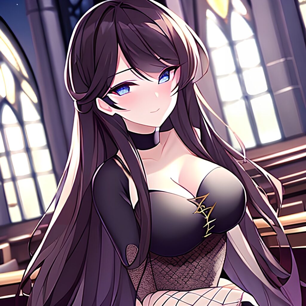 fishnet long hair woman messy hair brunette church