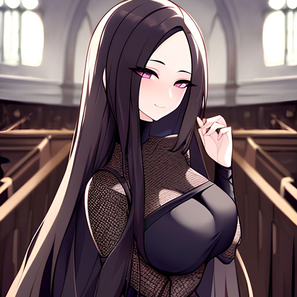 fishnet long hair woman messy hair brunette church 