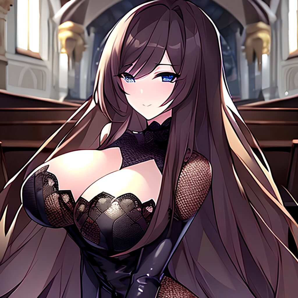 fishnet long hair woman messy hair church brunette 