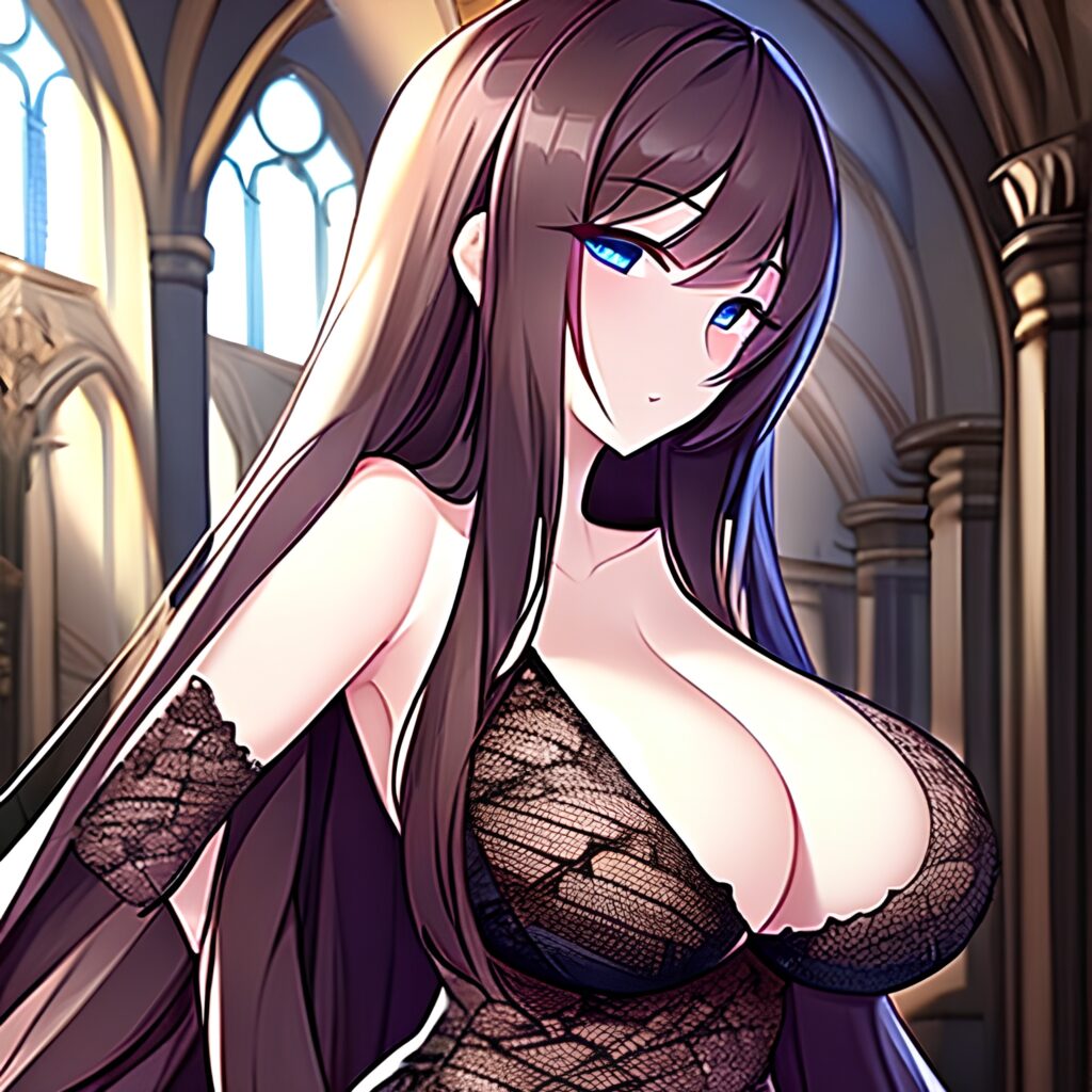 fishnet messy hair brunette church long hair woman 