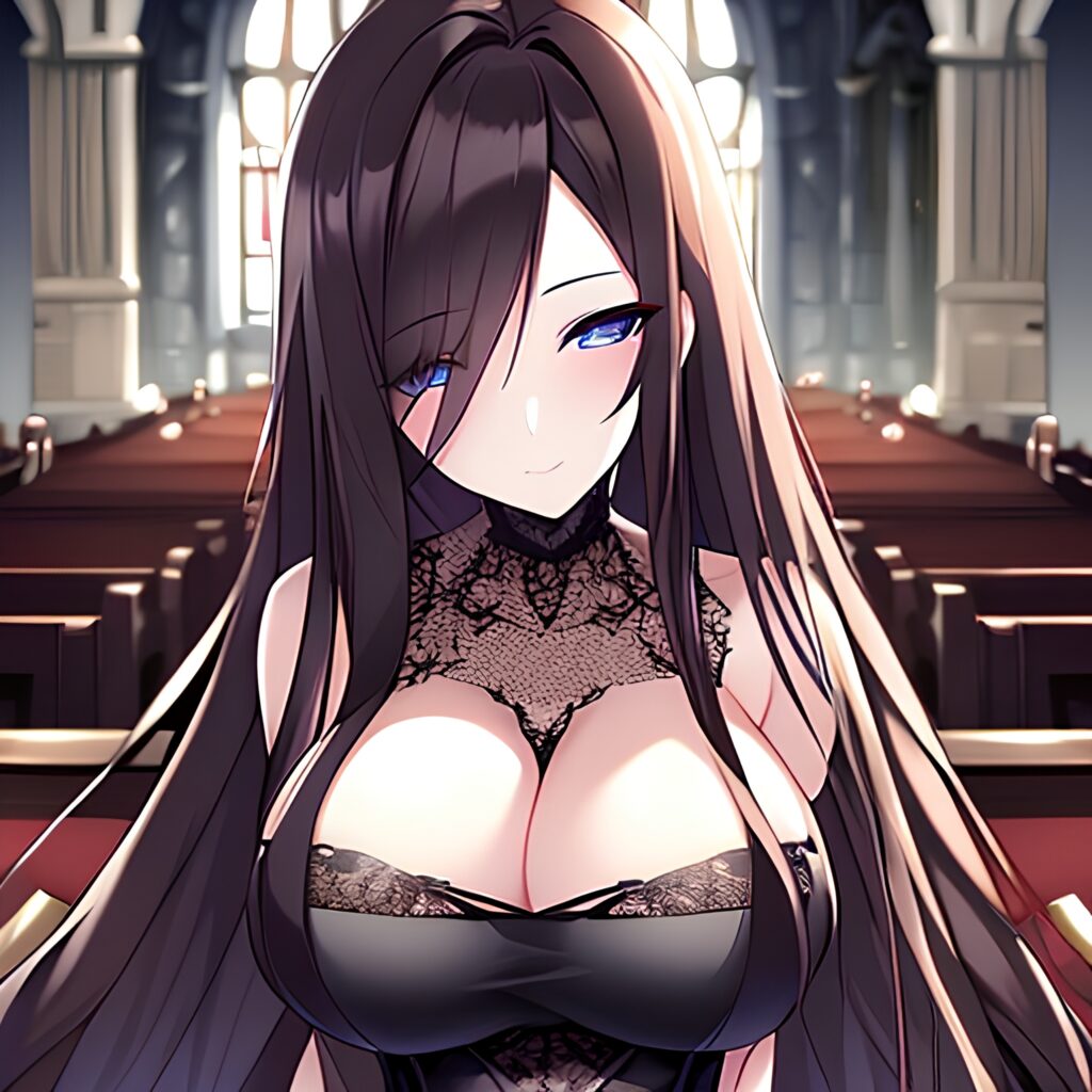fishnet messy hair brunette church woman long hair 