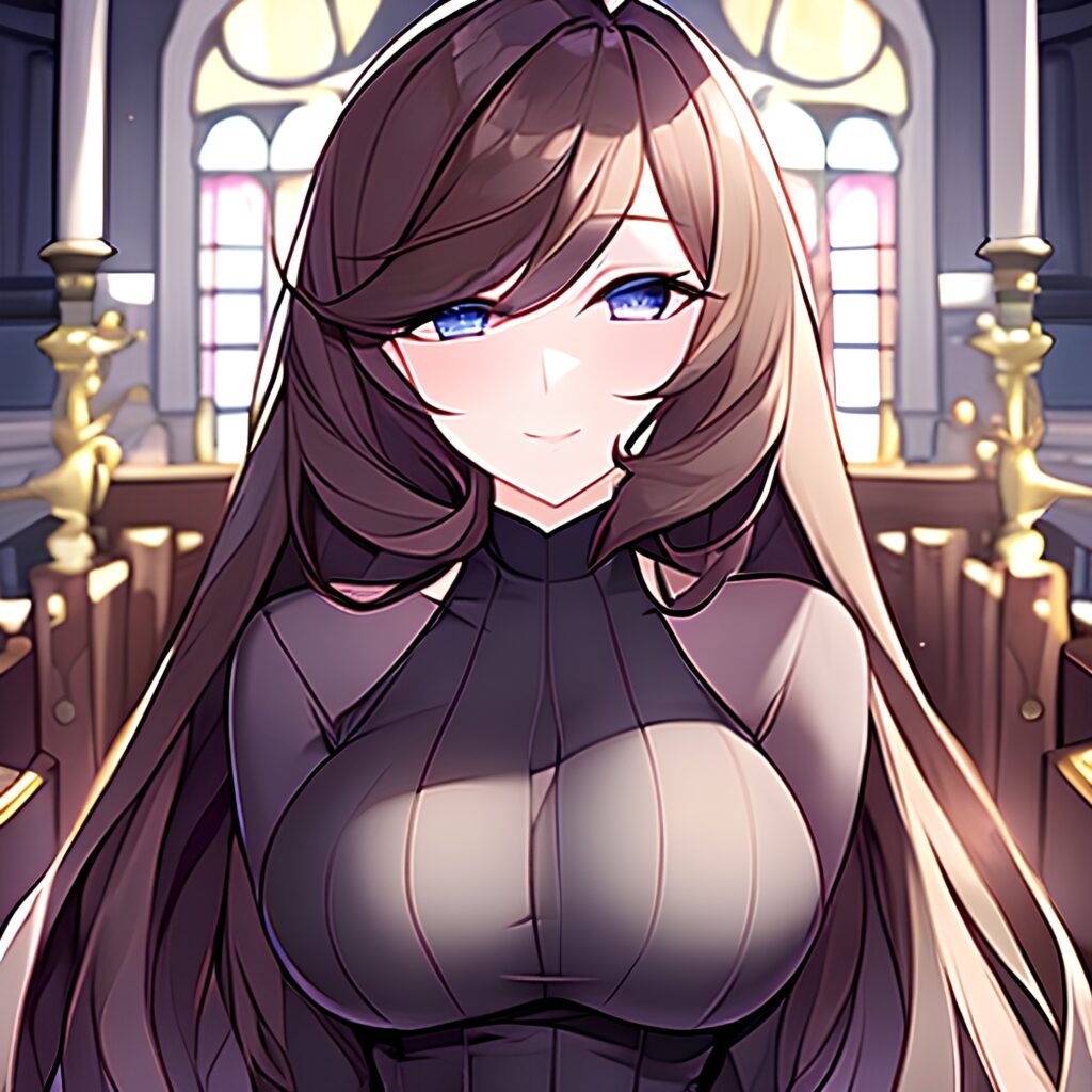 fishnet messy hair brunette long hair church woman 