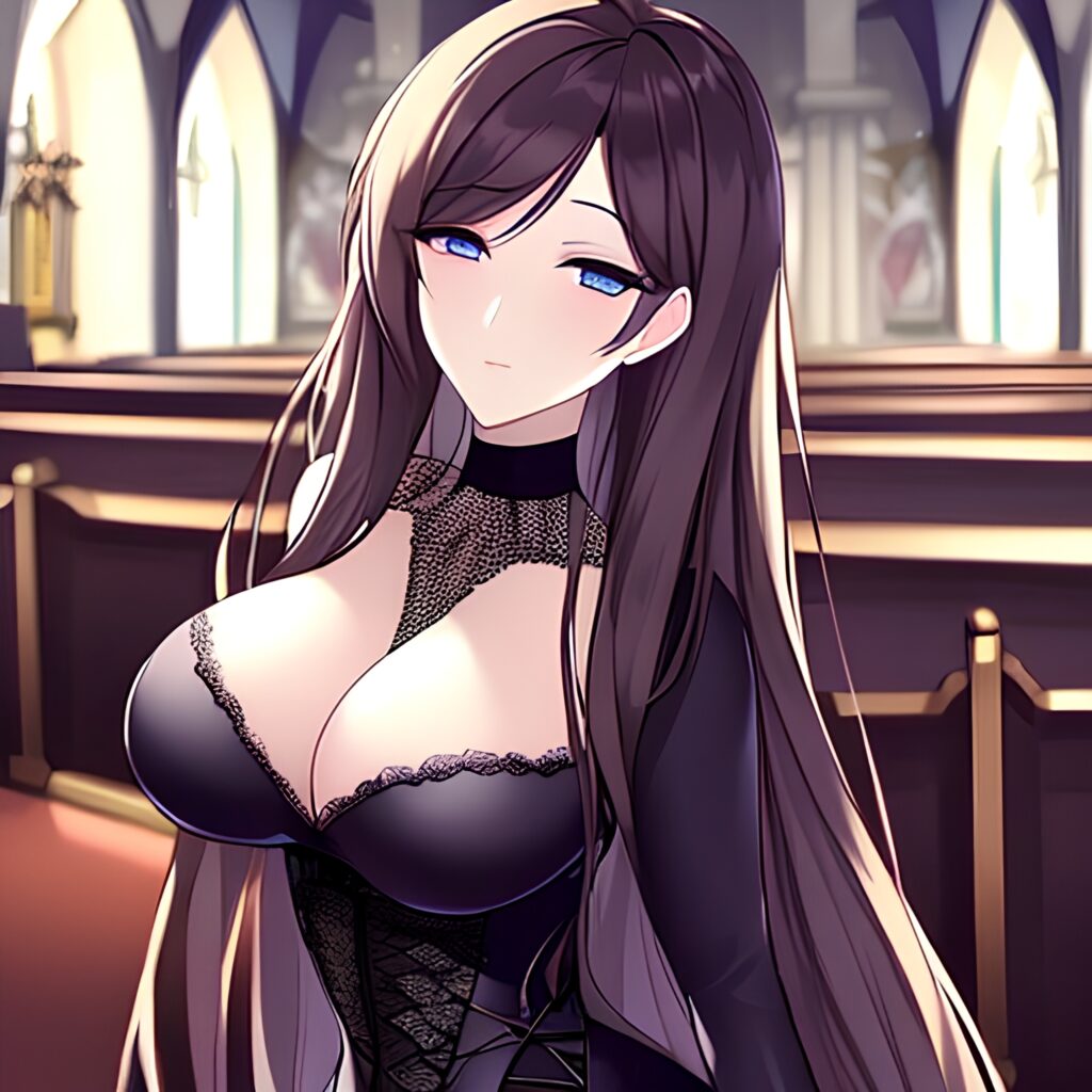 fishnet messy hair brunette long hair church woman 