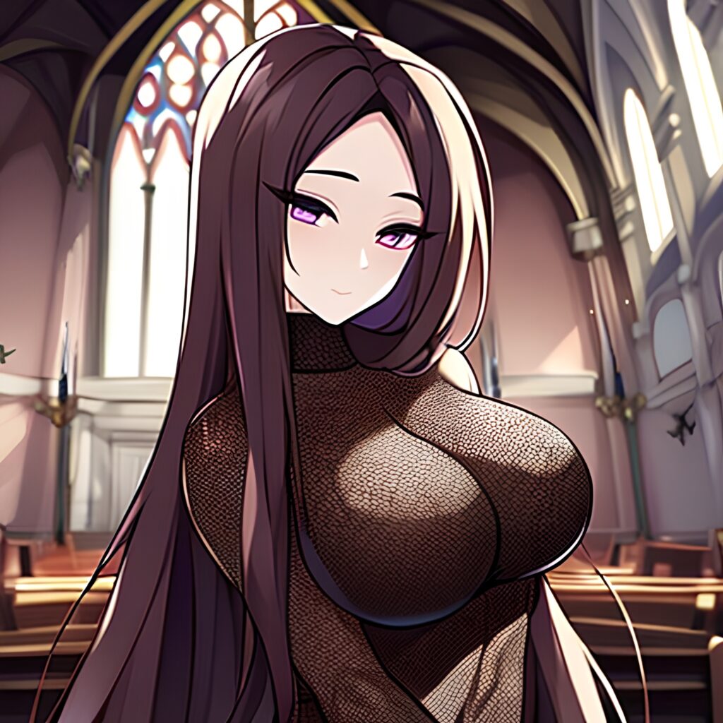 fishnet messy hair brunette long hair church woman 
