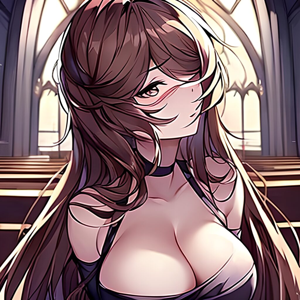 fishnet messy hair brunette long hair church woman 