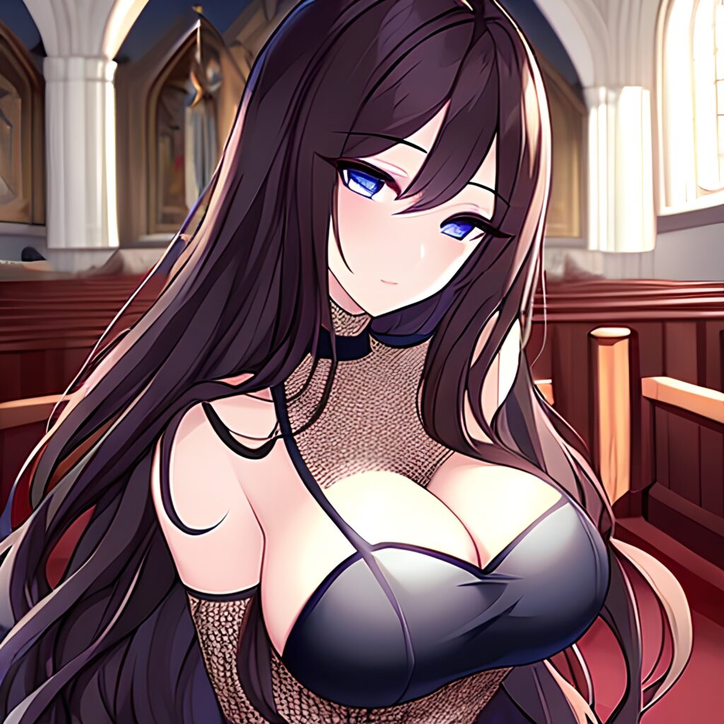 fishnet messy hair brunette long hair church woman 