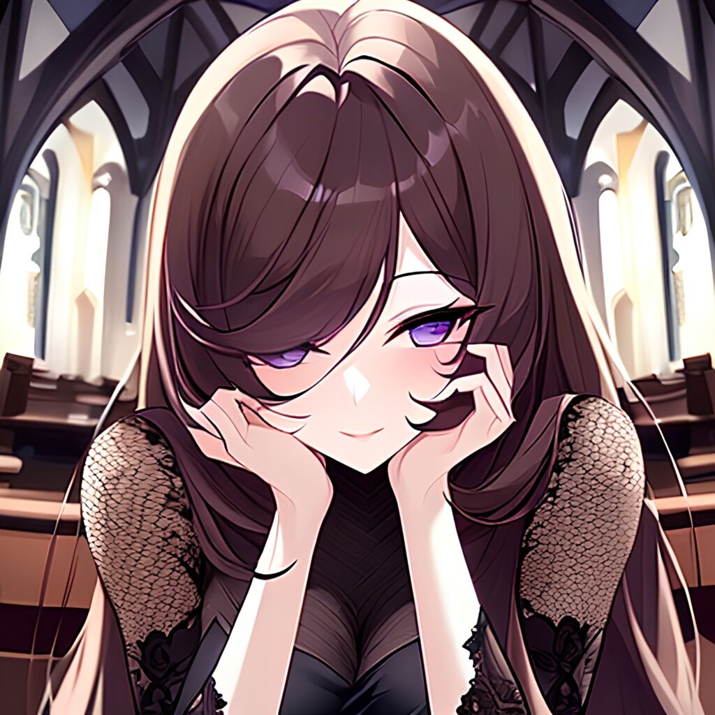 fishnet messy hair brunette long hair church woman 