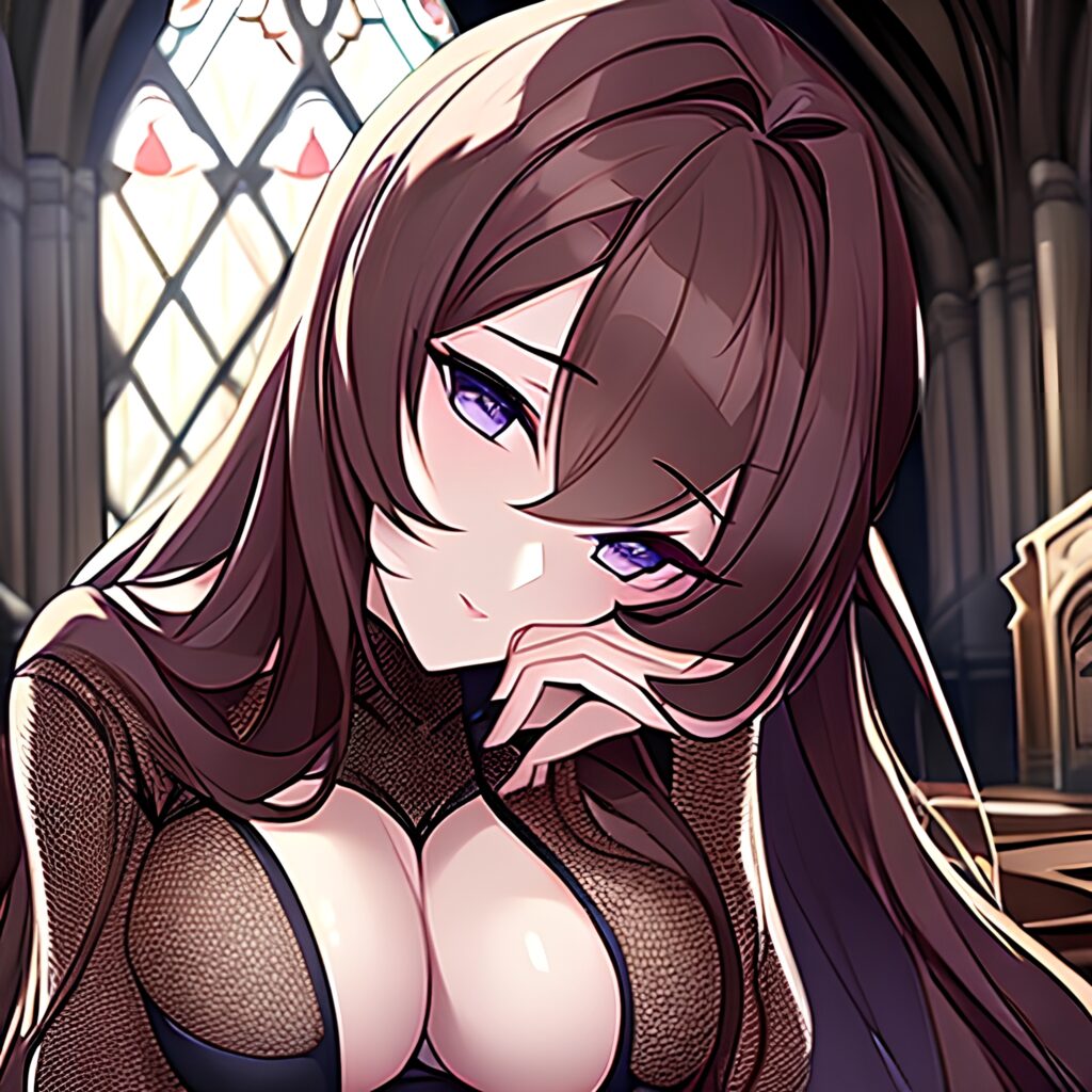 fishnet messy hair brunette long hair woman church